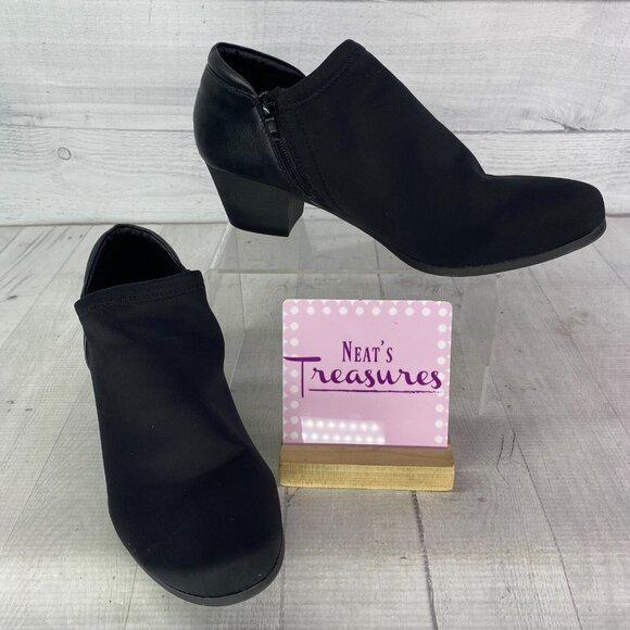 Black Rivet LAURA Black Stretch  Zip Block Heel Low Top Shoes Bootie Size 9.5 M - Picture 1 of 16